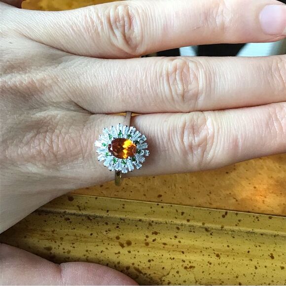 Natural Orange Garnet Moissanite Sterling Silver Ring Size 10 - Picture 9 of 9